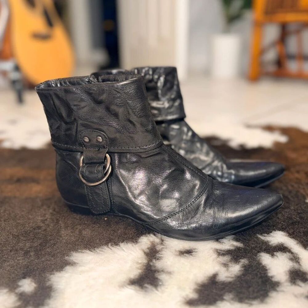 BX by Bronx Black Crinkled Leather Ankle Boots